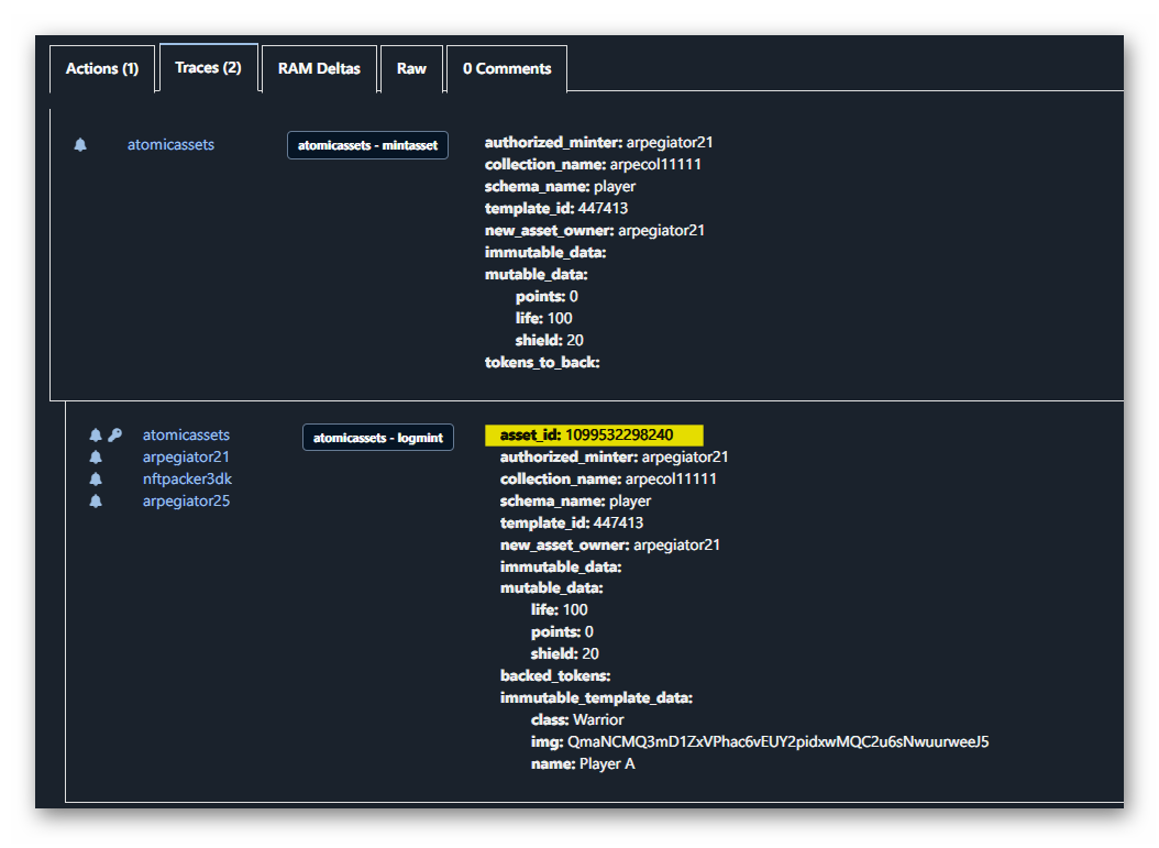 AtomicAsssets transfer traces